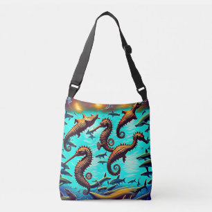 Caballos de mar y bolsas de tiburones retro de cue