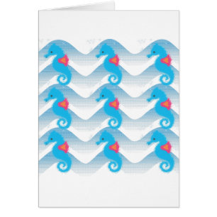 Caballos De Mar Y Patrón De Ondas Azules