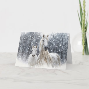 Caballos de Navidad Yegua Blanca y Potro en la Nie