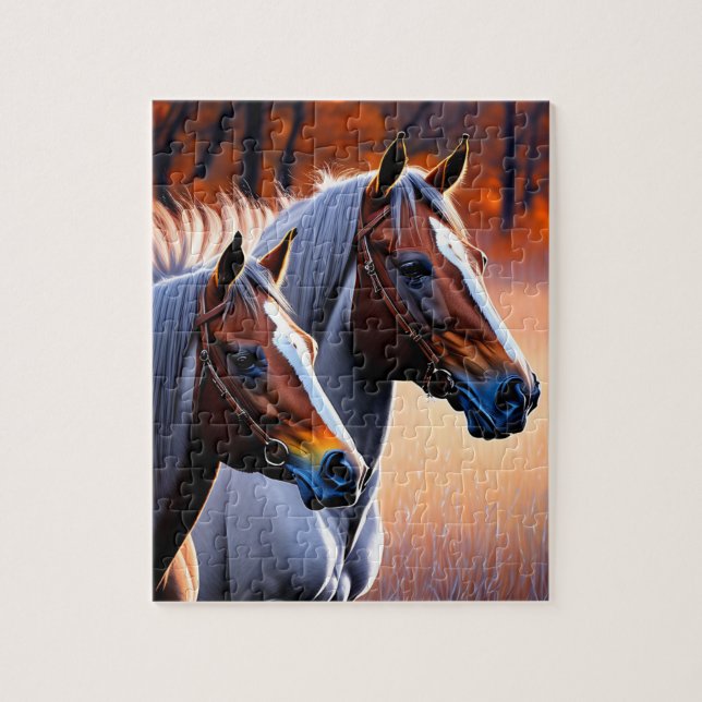 Caballos De Rumby Marrones Y Blancos, Rompecabezas (Vertical)