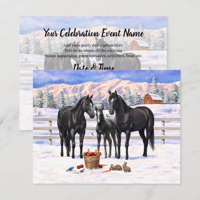 Caballos Del Barrio Negro En Invitación A La Nieve (Anverso / Reverso)