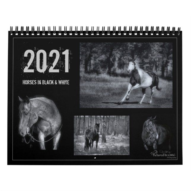 Caballos en blanco y negro - Calendario equino 202 (Tapa)