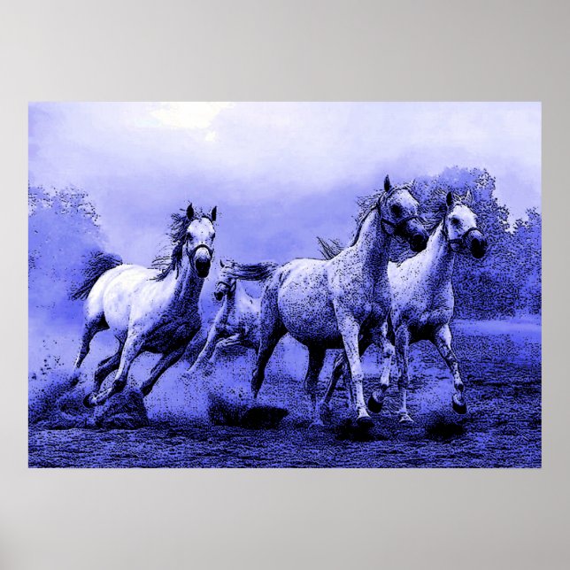 Caballos en ejecución de arte nocturno azul (Frente)