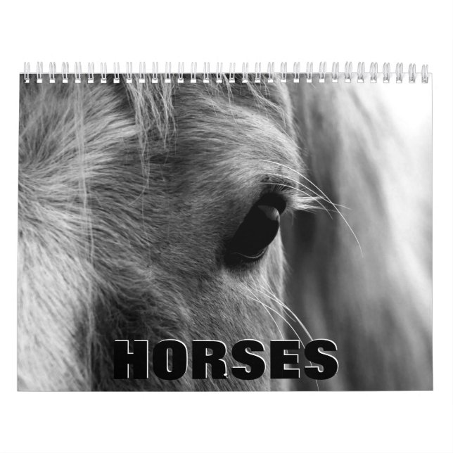Caballos en el calendario de pared blanca y negra (Tapa)