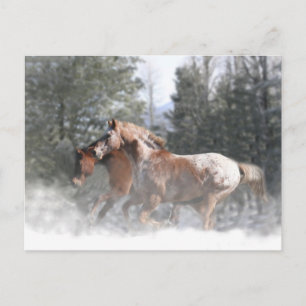 Caballos en la postal de Navidades de nieve