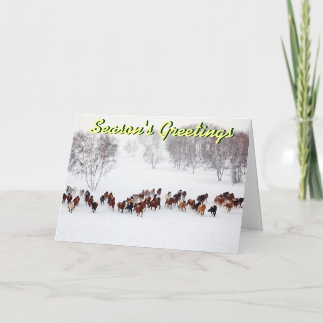 Caballos en la tarjeta de Navidad de la nieve (Anverso)