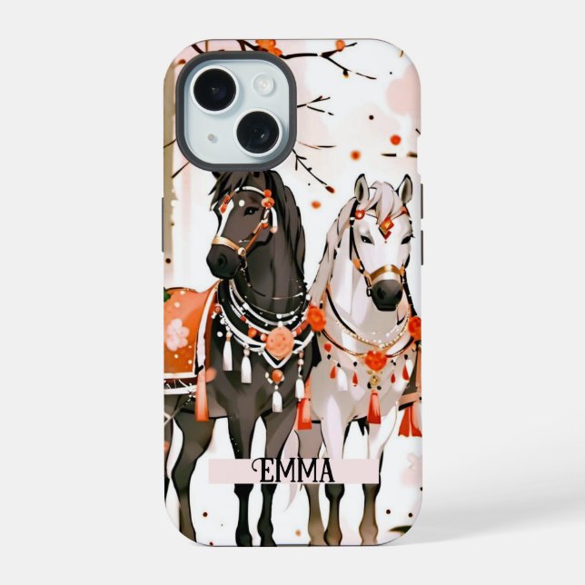 Caballos en un Bosque Rojo Nombre Personalizado (Reverso )