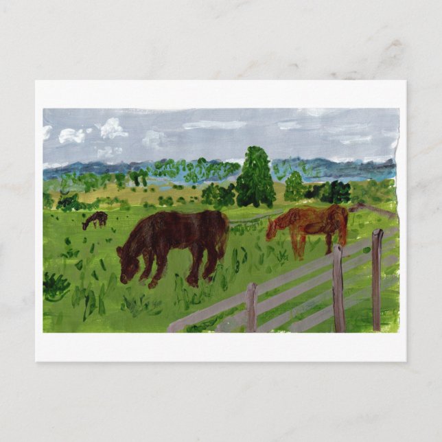 Caballos en una preciosa postal de pastoreo (Anverso)