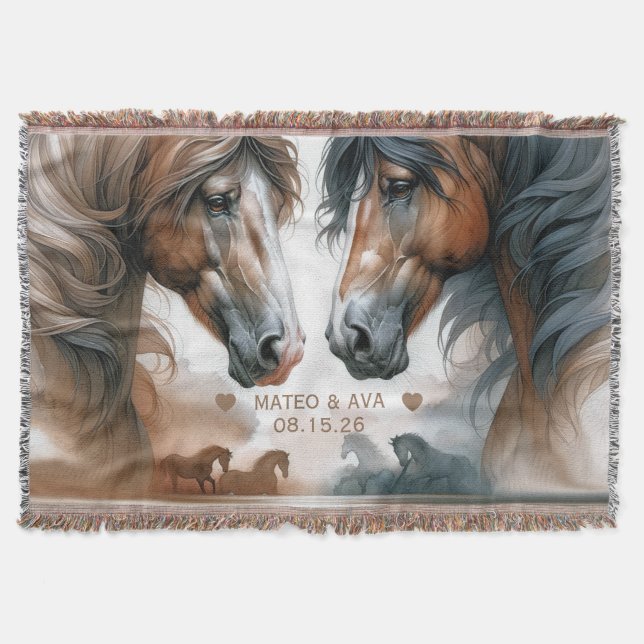 Caballos Especiales Manta Marrón Boda Pareja (Anverso)