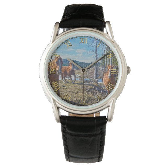 Caballos espirituosos en la naturaleza, reloj de p (Anverso)