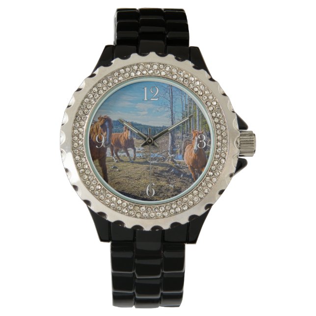 Caballos espirituosos en la naturaleza, reloj de p (Anverso)