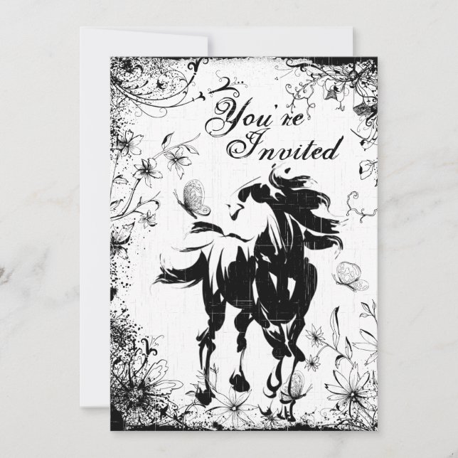 Caballos, flores y mariposas Invitación al cumplea (Anverso)