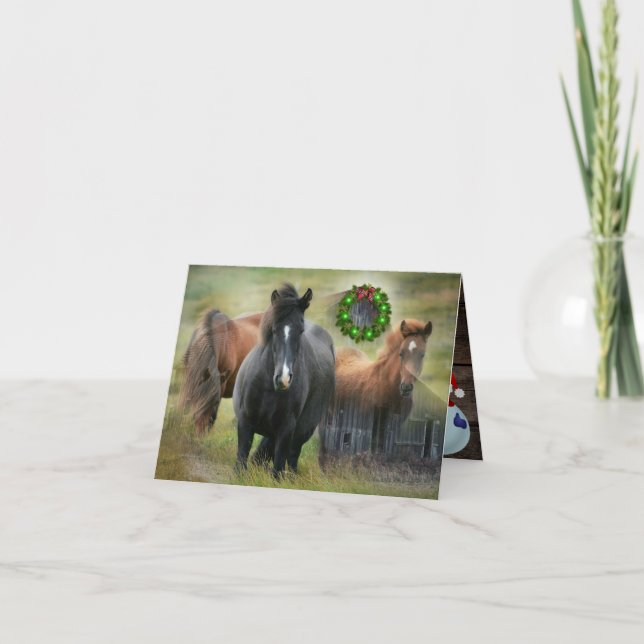 Caballos Hermosos y Navidad de Cabaña Rústica (Anverso)