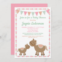 Caballos Invitación Baby Shower País Chica Rosa