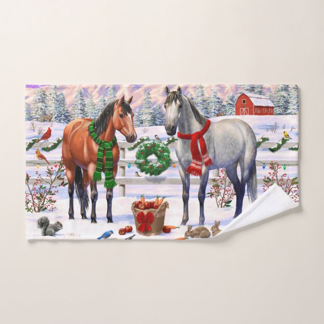 Caballos navidades en nieve (Toalla de mano)