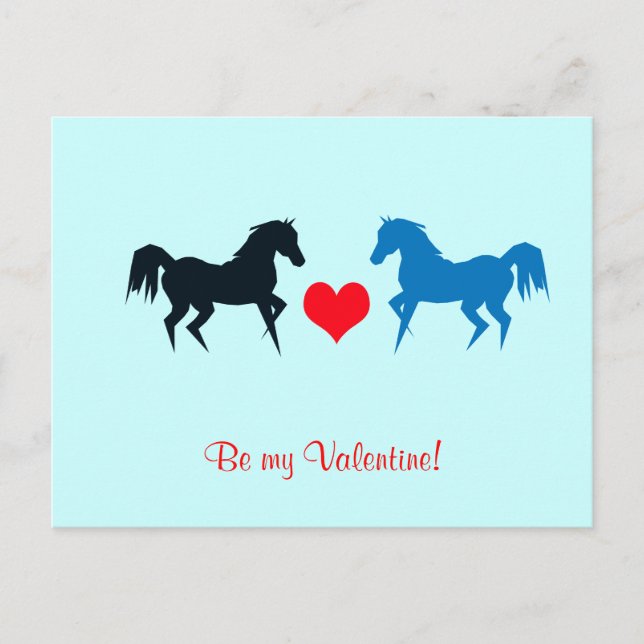 Caballos negros y azules en postal del amor (Anverso)