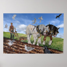 Caballos Pesados Arando en Marzo Póster