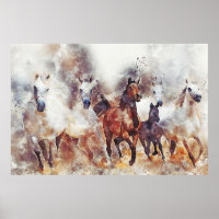 Caballos salvajes Arte de acuarela occidental