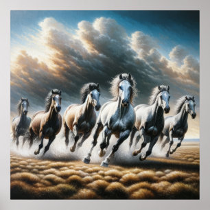 Caballos salvajes en funcionamiento - Impresión di