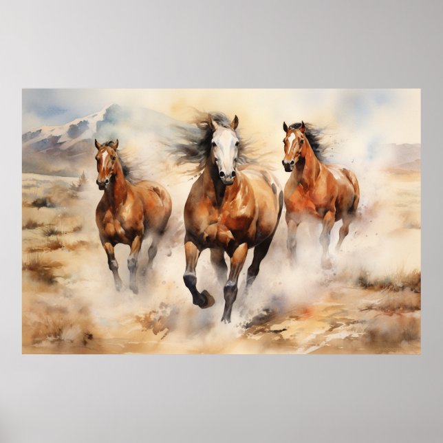 Caballos salvajes, Poster de arte acuarela (Frente)