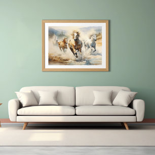 Caballos salvajes, Poster de arte acuarela
