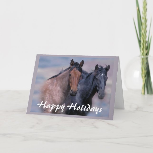 Caballos salvajes y tarjeta de Navidad hermosa (Anverso)