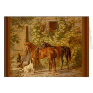 Caballos y perros en yard estable