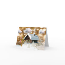 Cabaña Bokeh de oro de la nieve del navidad