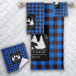 Cabaña de la familia Blue Rustic Plaid Bear Woods