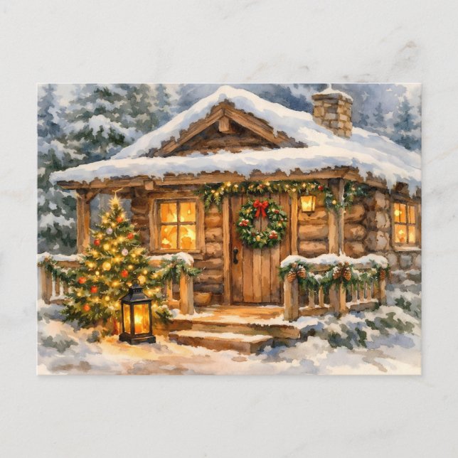 Cabaña de Navidad en acuarela en el bosque (Anverso)