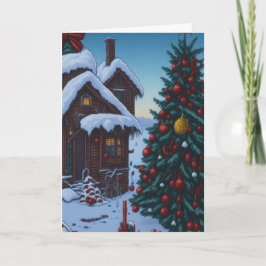Cabaña de nieve - Tarjeta de Navidad vintage