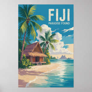Cabaña de playa de Fiji Arte de viaje vintage