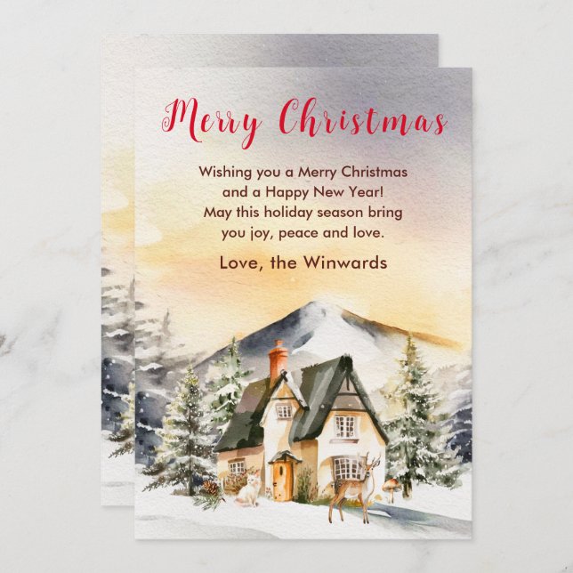 Cabaña de vacaciones de invierno Feliz Navidad (Anverso / Reverso)