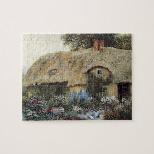 Cabaña del país del vintage con rompecabezas del
