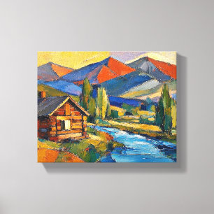 Cabaña en el bosque Pintura de arte abstracto