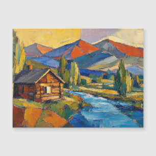 Cabaña en el bosque pintura de arte abstracto