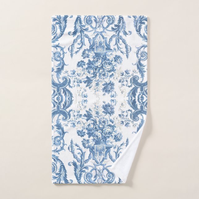 Cabaña Floral Elegante País Inglés Azul Blanco (Toalla de mano)