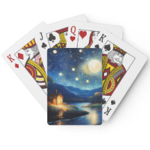 Cabaña Majestuosa Bajo la Luna Jugando Cartas