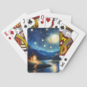 Cabaña Majestuosa Bajo la Luna Jugando Cartas