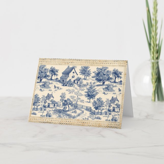 Cabañas de tela de Jouy Deep Blue y Cream (Anverso)