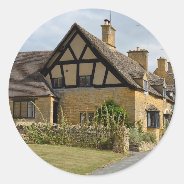 Cabañas en Broadway, pegatina redondo de Cotswolds (Anverso)
