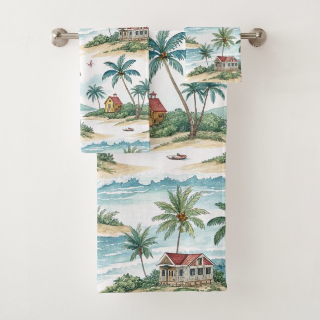 CABAÑAS TROPICALES DE ACUARELA PASTEL EN LA PLAYA (In situ)