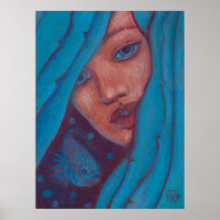 Cabello azul, retrato de sirena Chica arte mujer