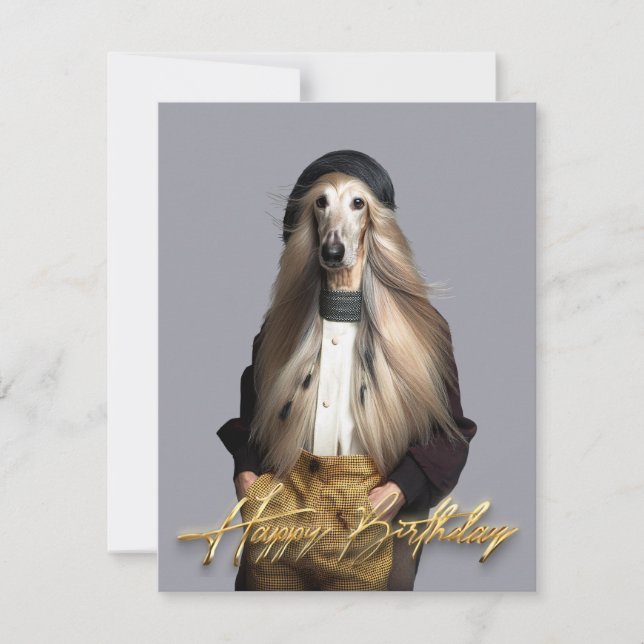 Cabello rubio de perro afgano en pantalones Feliz  (Anverso)