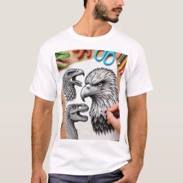 Cabeza de águila y camiseta de dinosaurio