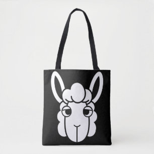 Cabeza de alpaca blanca y negra con bolsa de mader