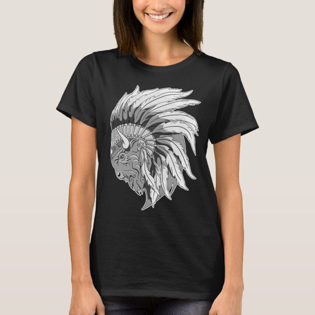 Cabeza de búfalo con camiseta de mujeres indias He (Anverso)