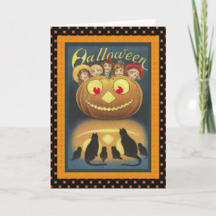 Cabeza de calabaza veneciana y tarjeta de Hallowee