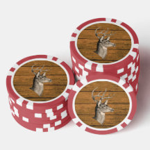 Cabeza de Ciervo en Ficha de Poker de Madera