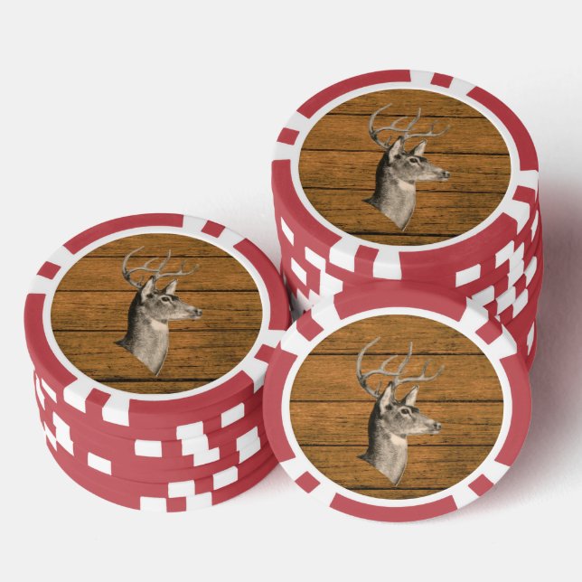 Cabeza de Ciervo en Ficha de Poker de Madera (Pila)